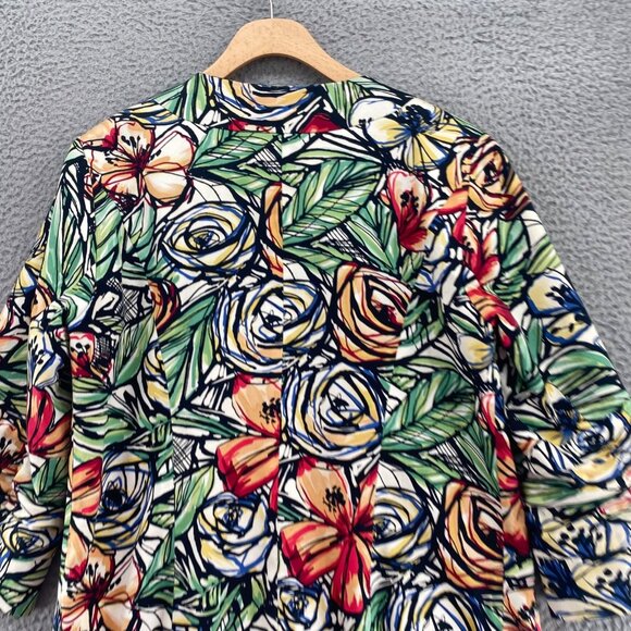 Coldwater Creek Jacket Womens 10 Green Multi Floral Pockets Ruched 3/4 Sleeves - Picture 4 of 10